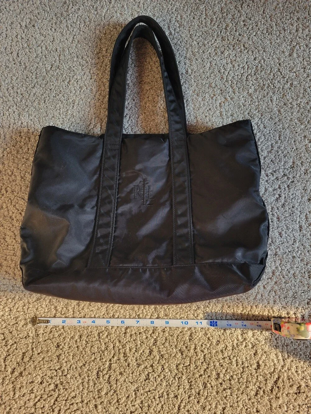 Lauren Ralph Lauren Vintage Black Monogram Shoulder Tote Bag LRL